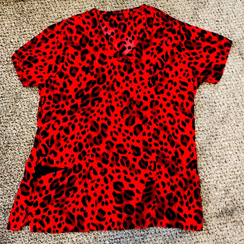 Size MEDIUM Jockey Red Leopard Scrub Top